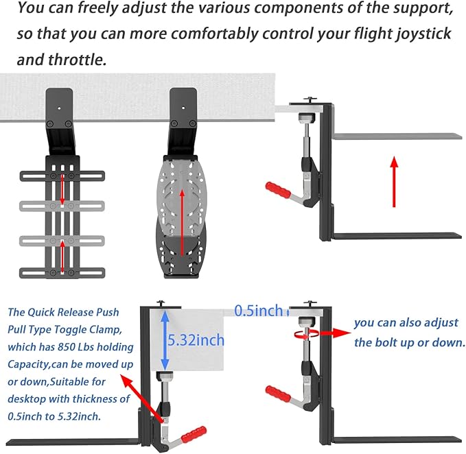 Hikig Desk Mount for Joystick and HOTAS - Compatible With Logitech X52/X52 Pro/X56/X56 Rhino, Thrustmaster T. Flight/T.16000M FCS/TCA Officer Pack Airbus Edition, VKB - 2 Pack