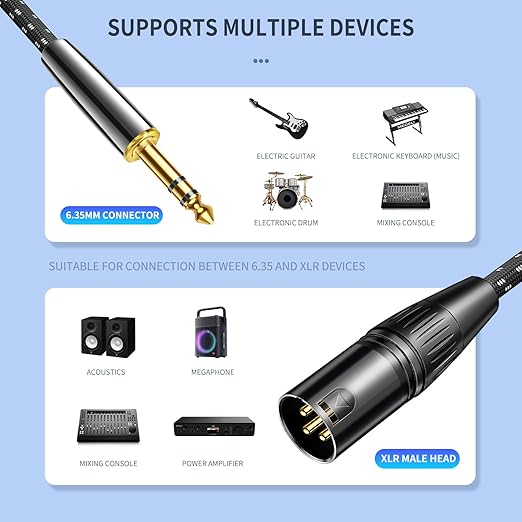 Kumiho XLR Male to 1/4 Inch 6.35mm TRS Stereo Cable Hi-Fi Balanced Bi-Shielded Interconnect Patch Cables for Microphones, Amplifiers, Mixers, Speakers 5FT