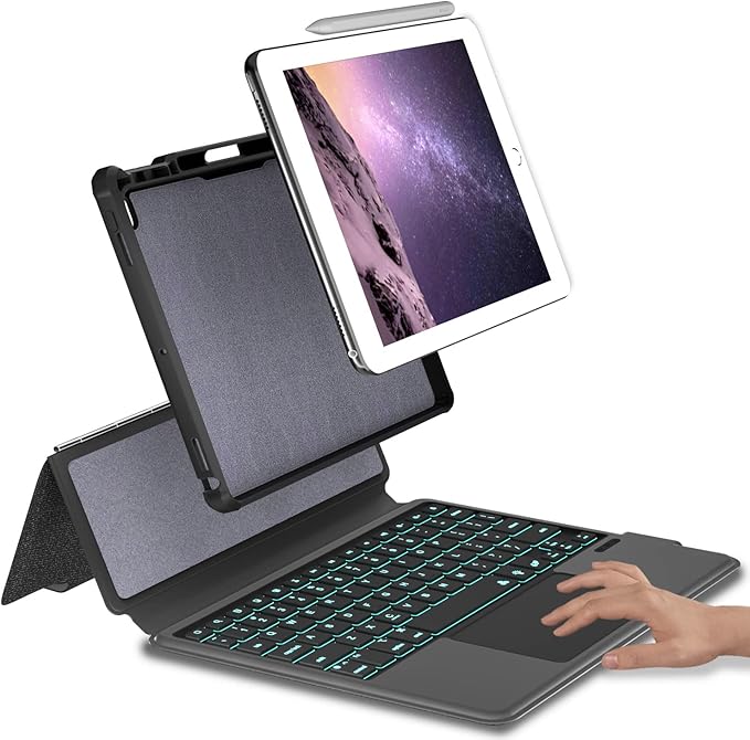 iPad 9.7 Keyboard Case for iPad 6th Gen 2018 - iPad 5th Gen 2017 - iPad Pro 9.7 - iPad Air 2-7 Color Backlight,Touchpad Detachable Slim Cover with Pencil Holder (9.7",Black)