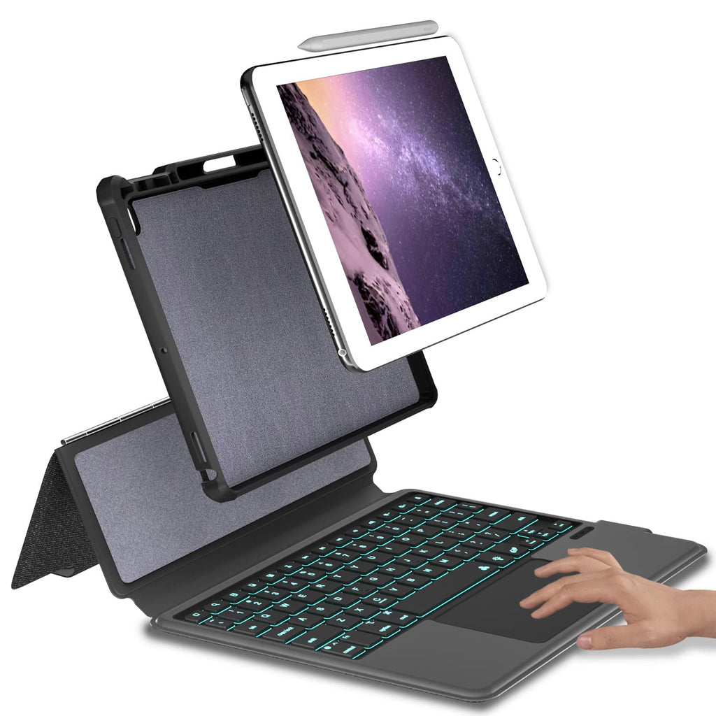 eoso iPad 9.7 Keyboard Case for iPad 6th Gen 2018 - iPad 5th Gen 2017 - iPad Pro 9.7 - iPad Air 2-7 Color Backlight,Touchpad Detachable Slim Cover with Pencil Holder (9.7",Black)