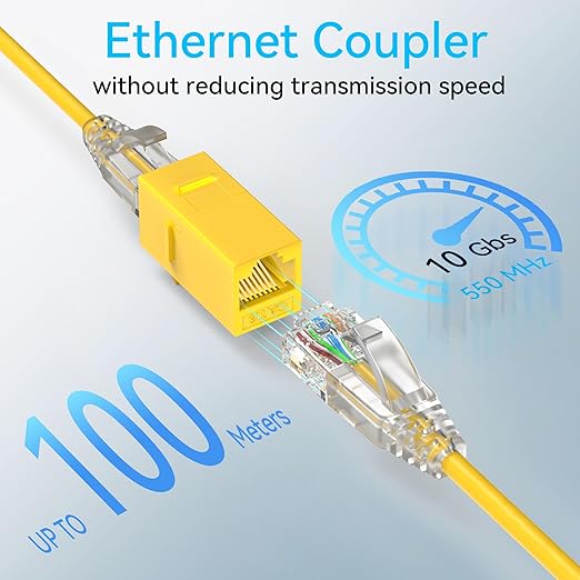 CAT6 RJ45 Keystone Coupler (24 Pack), Cat6 Keystone Jack Female to Female, Cat 6 Inline Keystone Jacks for Wall Plate & Patch Panel, RJ45 Ethernet Coupler Yellow