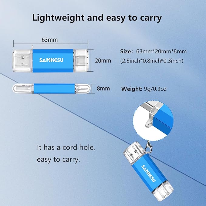 3.0 USB C Flash Drive 512GB, USB-A & Type-C OTG Thumb Stick, Dual Memory Sticks Compatible with PC/Laptop/Type C Cell Phone and Tablet (Blue)
