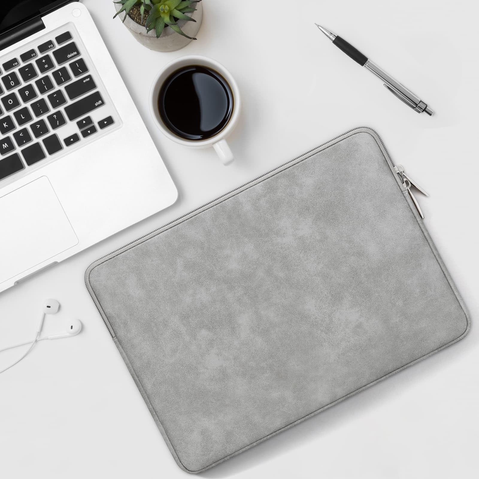 RAINYEAR 15.6 Inch Laptop Sleeve PU Suede Leather Case Padded Cover, Gray