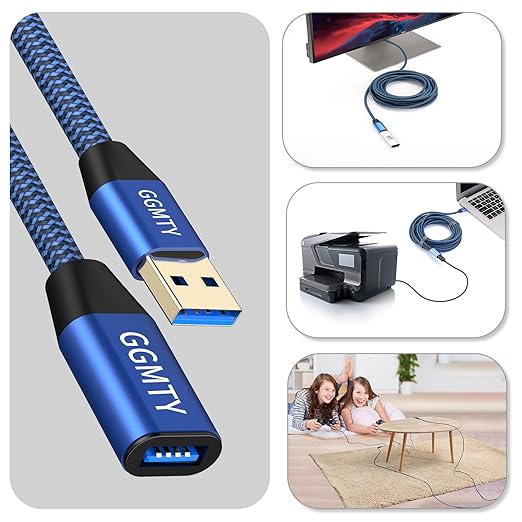 USB 3.0 Extension Cable 3ft(2 Package), Type A Male to Female Extension Cord Durable Braided Material High Data Transfer Compatible with USB Keyboard,Mouse,Flash Drive, Hard Drive,Printer