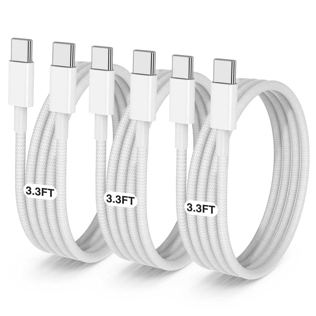 LOFPYE 3-Pack 10FT 60W USB C to USB C Cable, Type C to Type C Cable,Fast Charging Cable for iPhone 16 15 Pro Plus Pro Max，for Galaxy S24 S23, for iPad Pro/Air, for MacBook Pro/Air and More