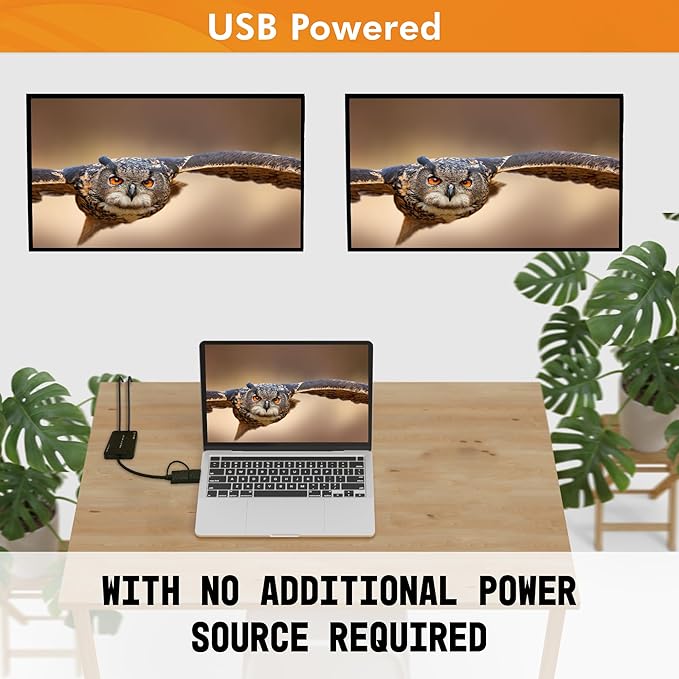 J-Tech Digital USB C to HDMI Adapter 4K 30Hz 1080P 60Hz, Dual Monitor Adapter USB-A or USB-C in, USB Powered, Mirror Extend Rotation Clamshell Modes [JTD-USB-2HDMI]