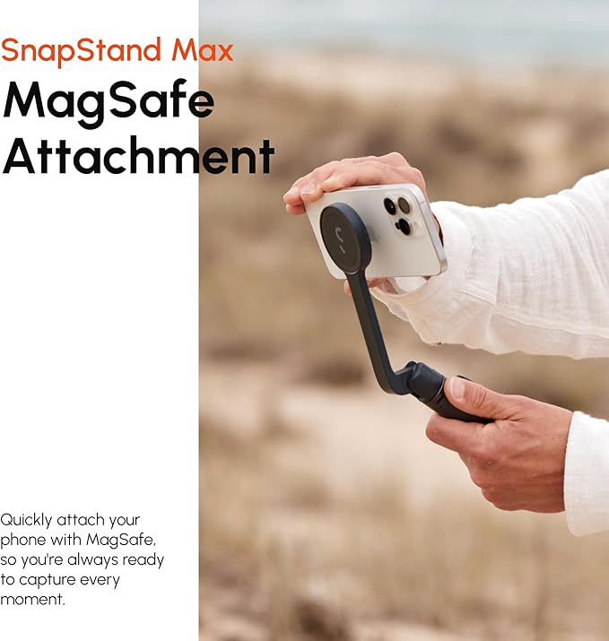 ShiftCam SnapStand Max – Magnetic Selfie Stick & Tripod – Compact, Foldable & Extendable with Tilt Head and Magnetic Bluetooth Remote (Stone, SnapStand Max)
