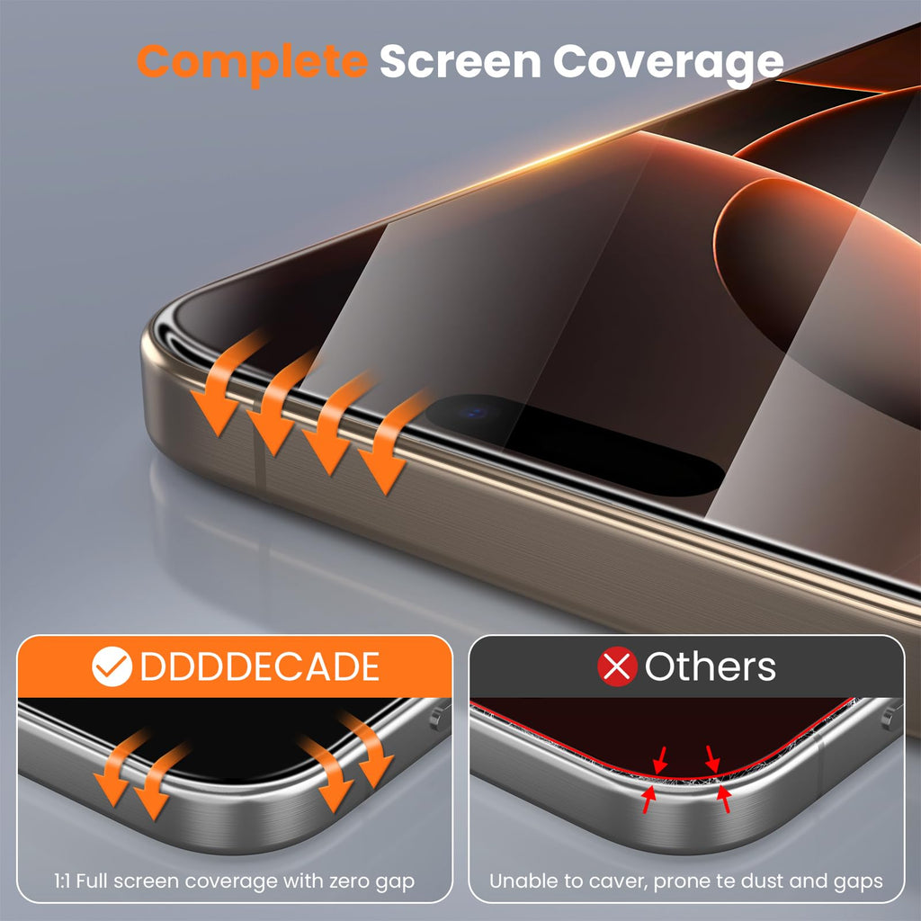 DDDDECADE Screen Protector for iPhone 15/16/14Pro Military Grade Tempered Glass Auto-Alignment OneTouch Kit Cell Phone Accessories Bubble Free Case Friendly Auto Dust-Removal Easy Install [1 Pack]