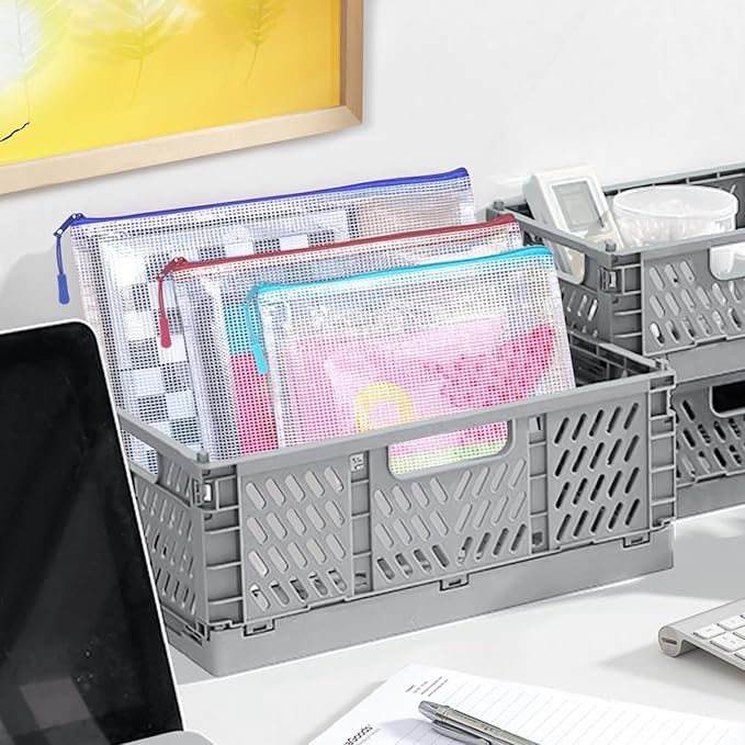12 Mesh Zipper Pouch Bags - 12 Color, 8 Size Classroom Must-Have Storage Solution for School, Board Games, and Office Supplies