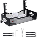 Large Under Desk Cable Management Tray - Heavy Duty Metal Cord Organizer with No Drill Installation for Office & Home Office Desks to Hide Wires & Power Strips (Black, XL)