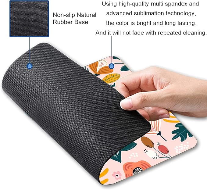 Pink Cute Flower Mouse Pad, Floarl Mouse Pad Custom Design, Square Waterproof Mouse Pad Non-Slip Rubber Base MousePads for Office Laptop, 9.5x7.9x0.12 Inch