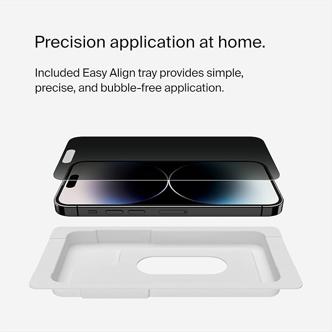 Belkin ScreenForce TemperedGlass Privacy Screen Protector for iPhone 14 Pro - Treated Surface with Anti-Fingerprint Coating and Included Easy Align Tray for Bubble Free Application