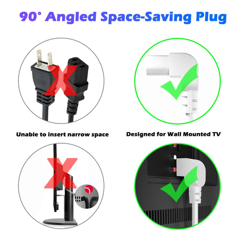 Adoreen 10 Ft Computer TV Replacement Power Cord White, 90 Degree Angled L-Shaped 18AWG 3-Prong AC Universal Power Supply Cable NEMA 5-15P to IEC 320 C13 for Printer, PC, Monitor TV LCD, ETL+Ties
