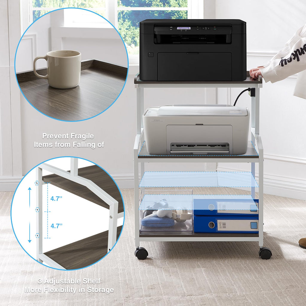 Lauren&Harold 34'' Printer Stand with Power Outlets & USB Ports Grey/White