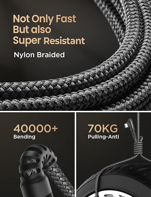 AINOPE USB Type C Cable 5-Pack [10/6.6/6.6/3.3/1.6ft] 3.1A C Type Charging Cable Right Angle, Nylon Braided USB C Cable Compatible with Galaxy S22 S20 Plus, Note 20, LG V20, Type C Charger Black