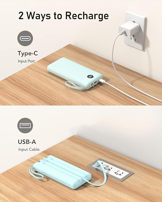 VEEKTOMX Portable Charger with Built-in Cables, 20000mAh Power Bank for iPhone, Fast Charging USB C Battery Pack, Travel Essentials Powerbank Compatible with iPhone, Samsung, Android, etc
