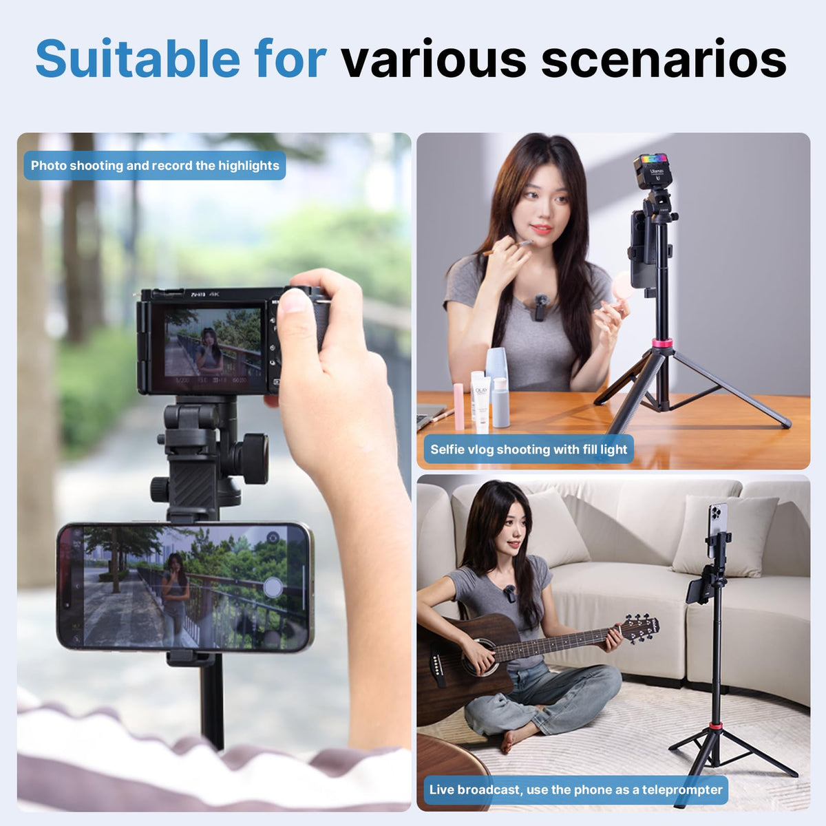 Ulanzi MT-78 Extendable Phone Tripod, 72.83" Selfie Stick Camera Stand