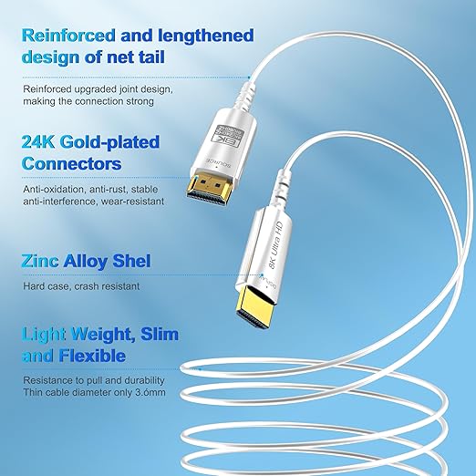 8K Fiber Optic HDMI Cable 80 FT, 8K@60Hz 4K@240Hz, Thin Extra Long HDMI Cable 48Gbps Ultra High Speed, Dynamic HDR, eARC, HDCP 2.2&2.3, 3D, Compatible for PS4/5/Xbox/TV/Laptop/Monitor