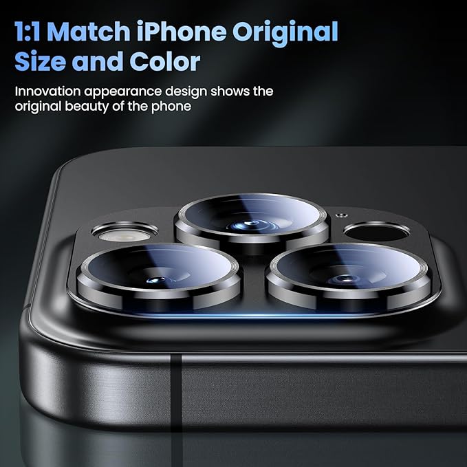 Uyiton Compatible with iPhone 16 Pro/iPhone 16 Pro Max Camera Lens Protector - [Not Easy to Break][Strong Adsorption][Case-Friendly] Metal Tempered Glass Rear Camera Screen Cover - Black Titanium