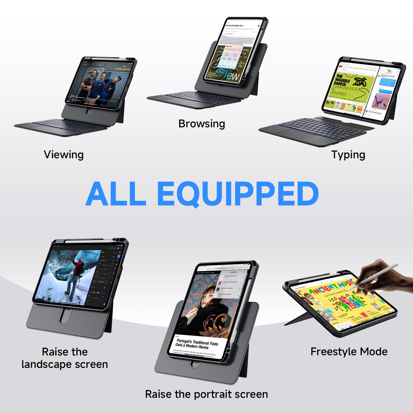 Tiaota for iPad Pro 11-inch (M4, 2024) Keyboard Case with Multi-Touch Trackpad, 360° Rotating Magnetic Stand, Detachable Protective Cover, Portrait & Raised Modes, 7-Color Backlight – Black