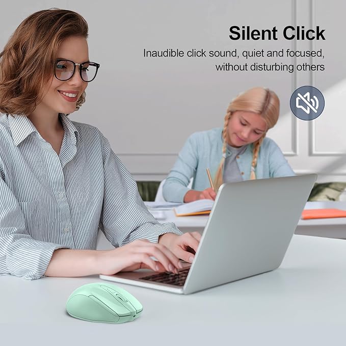 TECKNET Wireless Mouse (2.4G & BT5.0/3.0) Silent 4800 DPI Computer USB A & Bluetooth Mouse 6 Buttons, Wide Compatibility - Green