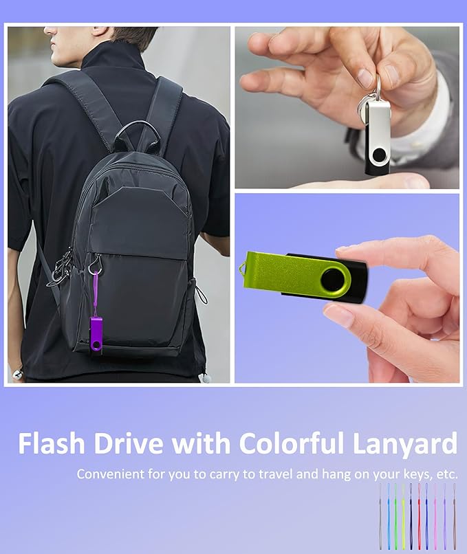 4GB USB Flash Drive 10 Pack, Nicepicten USB 2.0 Thumb Drives Zip Drive USB 4GB Memory Stick Swivel Pendrive Jump Drives Multipack with 10PCS Lanyard for Events Office (Colorful 10Pack 4 GB)