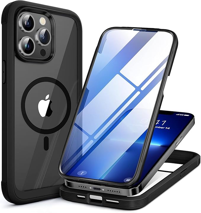 Miracase for iPhone 13 mini Case 5.4",Full-Body Protection,Clear Bumper Case with Built-in 9H Tempered Glass Screen Protector,Military-Grade Drop Protection Outdoor Phone Case for 13 mini,Dark Blue