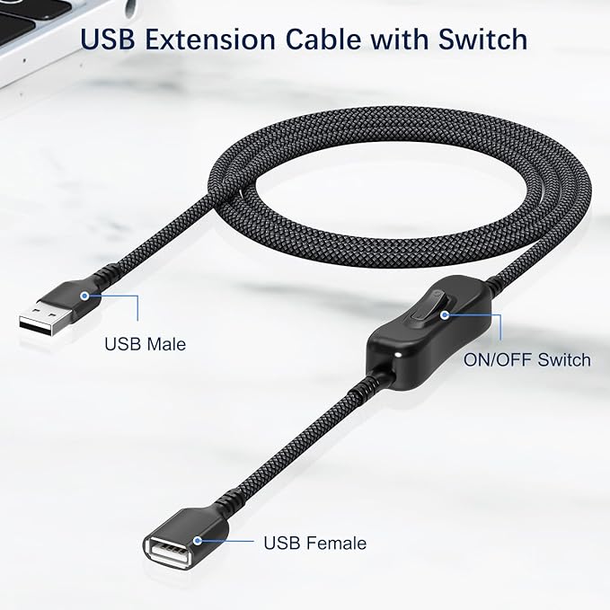 Itramax USB On Off Switch Cable,USB Extension Cable Support Data and Power 6.6 FT,Inline USB Power Switch,USB Male to Female with Toggle Switch for LED Lamp,LED Light Strips,USB Fan,Driving Recorder