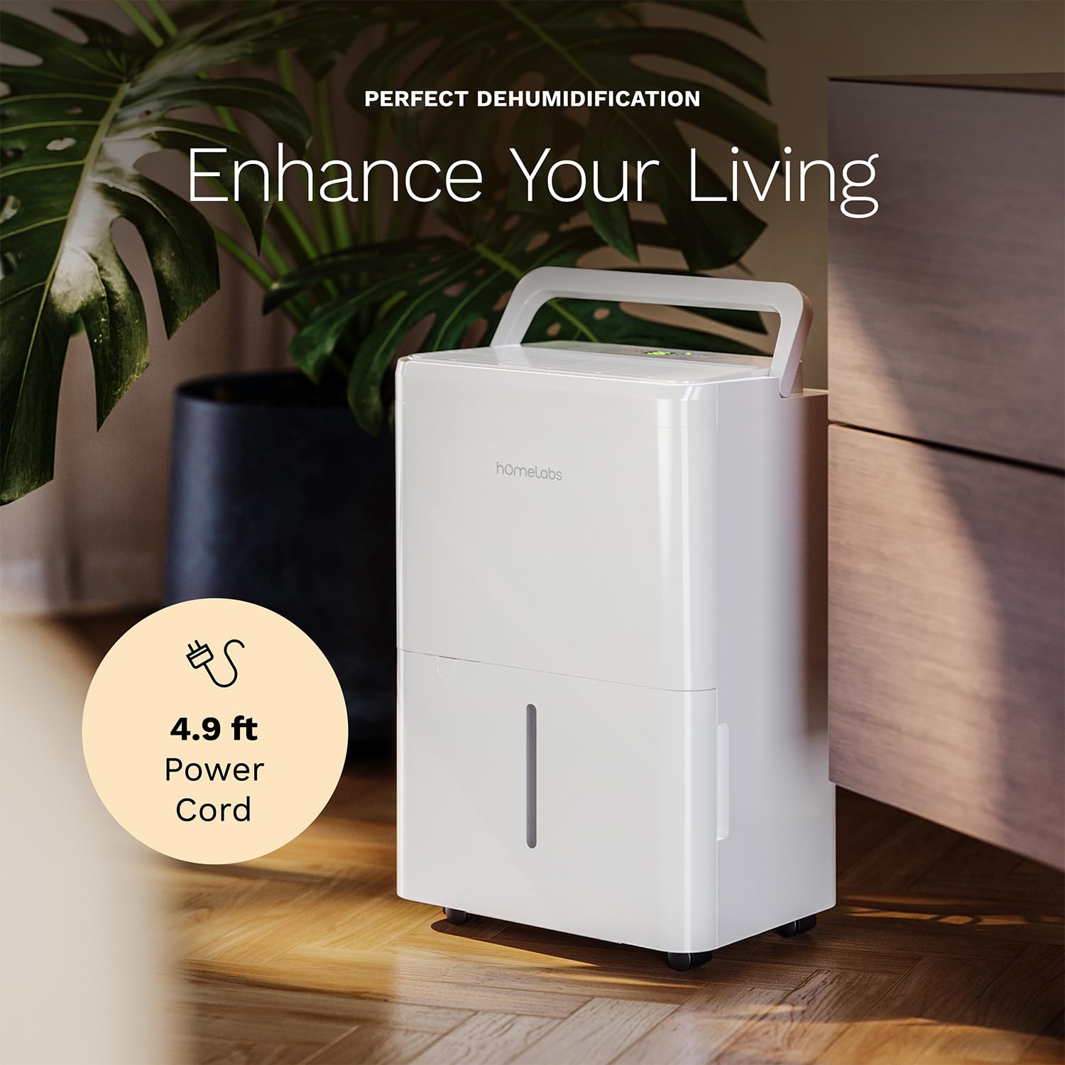 hOmeLabs Dehumidifier 1,800 Sq Ft 8 Pint (MAX 24 Pint at 95°F, 90% RH)