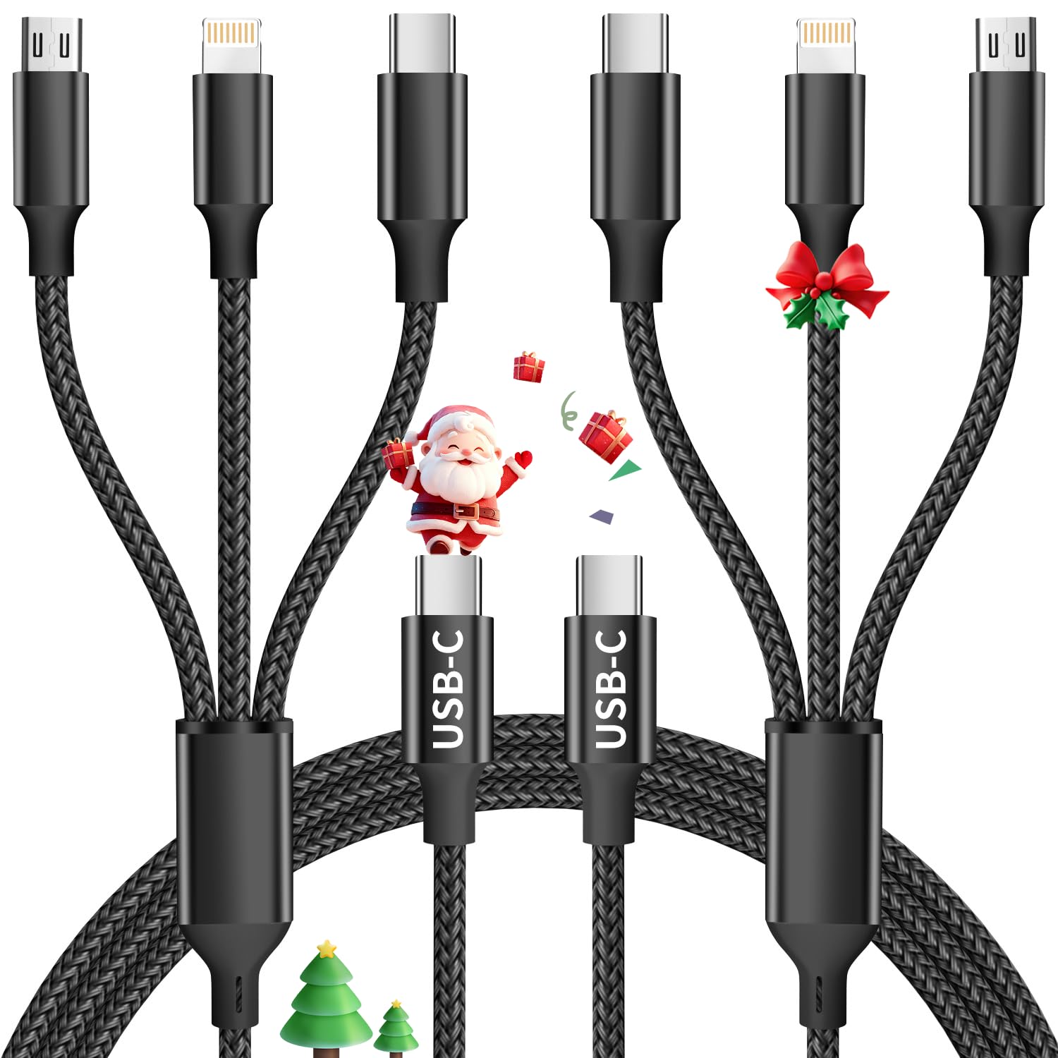 3 in 1 Multi Charging Cable, USB Cable Universal Charger, 2Pack 4FT
