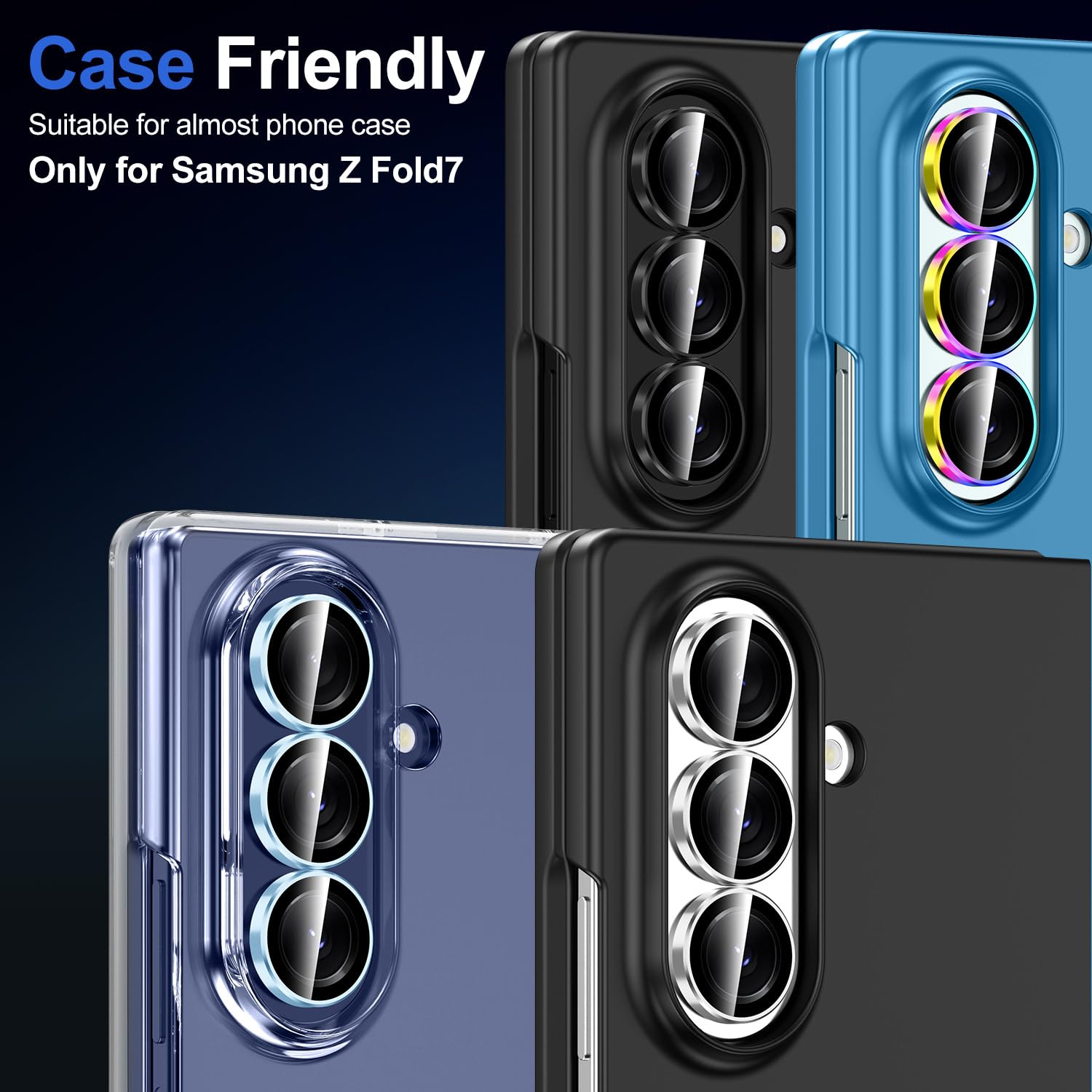 Avocase for Samsung Galaxy Z Fold 7 Camera Lens Protector, Individual Metal Ring Tempered Glass Lens Cover, [Strong Adsorption] Scratch Resistant Ultra-Thin HD Clear Lens Cover, 1 Set-Black Ring