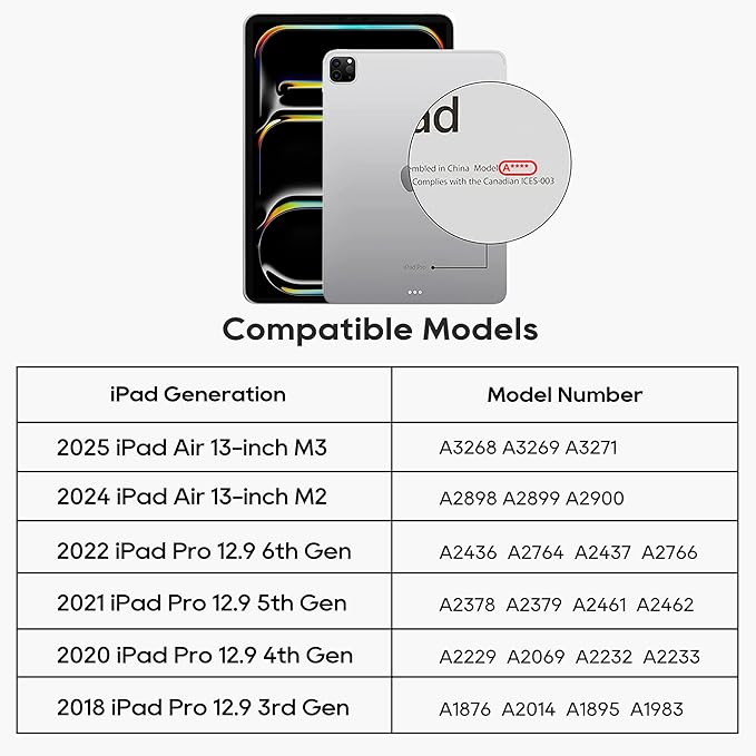 Detachable Keyboard Case for Apple 2025 iPad Air 13-inch (M3-M2) and iPad Pro 12.9-inch (6th-3rd Gen): Wireless Backlit Keyboard with Trackpad, Magnetic Protective Cover