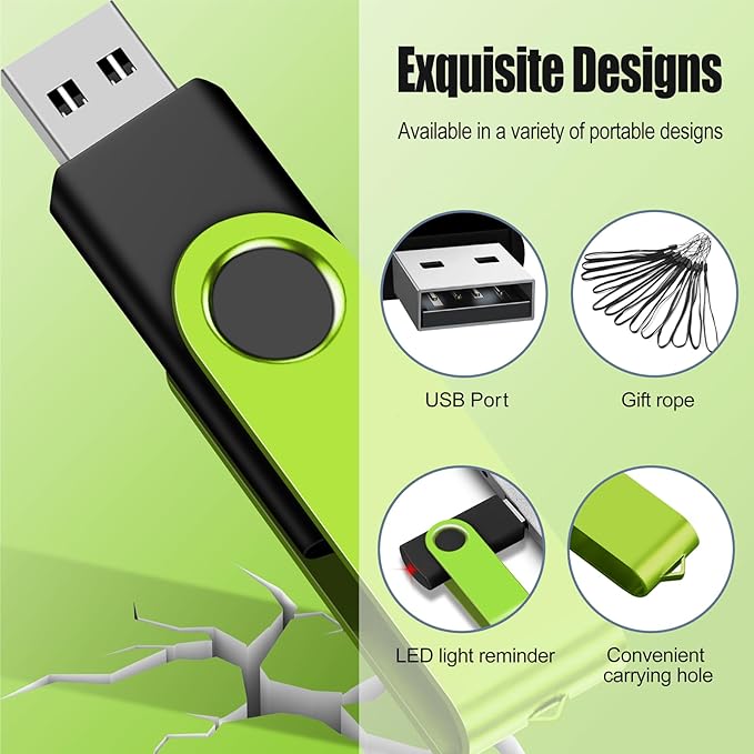EASTBULLUSB Flash Drive Bulk 4GB 20 Pack with Lanyards USB 2.0 Thumb Drive Bulk Memory Stick Swivel Pen Drive for Storage and Backup 4GB 20 Pack, Green