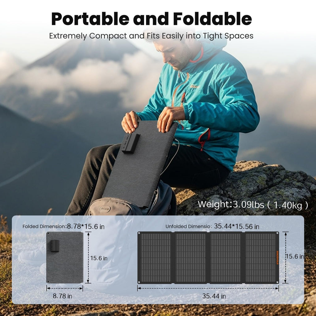 SOKIOVOLA 60W Portable Solar Panels NextGen Foldable Solar Panel Charger Kit 25% Efficiency with DC USB-C USB-A Output ETFE IP68 Waterproof Solar Panel for Travel Outdoor Camping RV Trip