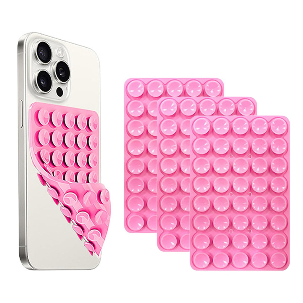 NTidea (3 Pack) Double Sided Silicone Suction Cup Phone Case Mount, Hands-Free Silicon Phone Grip with Higher Suction Power for Selfies and Videos, Non Slip Phone Accessories, Pink
