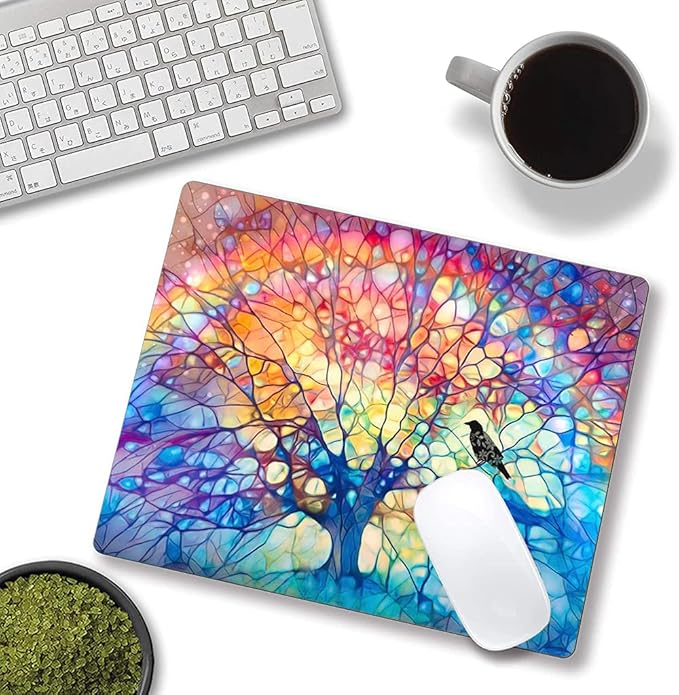 Hokafenle Mouse Pad, Cute Tree of Life Mouse Pad, Square Mouse Mat Design Waterproof Mouse Pads Non-Slip Rubber Base Mousepad for Office Home Laptop, Rainbow Tree