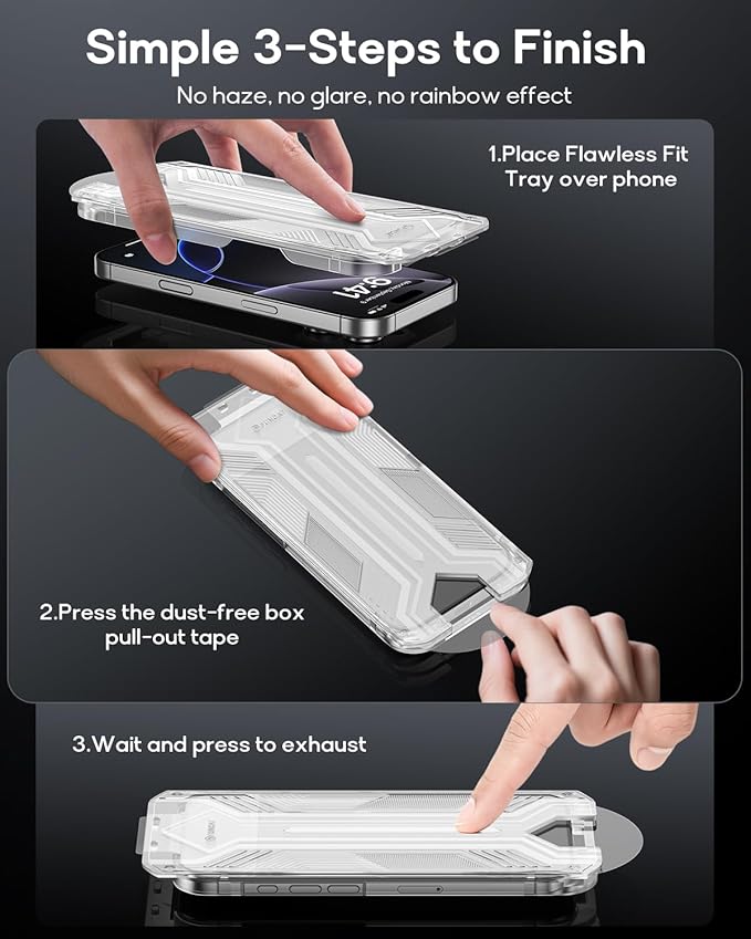 3 Pack for iPhone 15 Pro Tempered Glass Screen Protector:9H+ Durable, Auto Positioning, Bubble Free, High Definition, Easy Installation