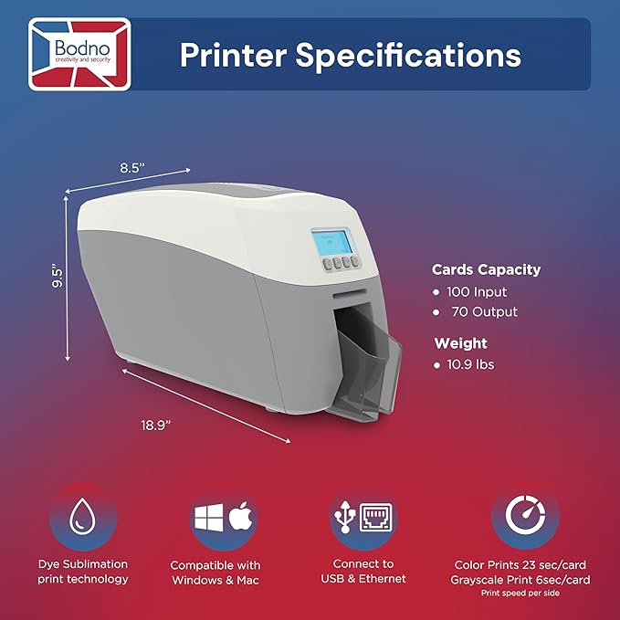 Bodno Magicard 600 Single Sided ID Card Printer & Complete Supplies Package ID Software - Silver Edition