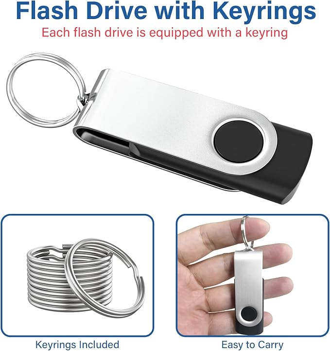 Flash Drives 16GB 20 Pack with Keychains, Swivel USB 2.0 Thumb Drives Bulk USB Drive Memory Stick Date Storage Pack (Mixcolors)