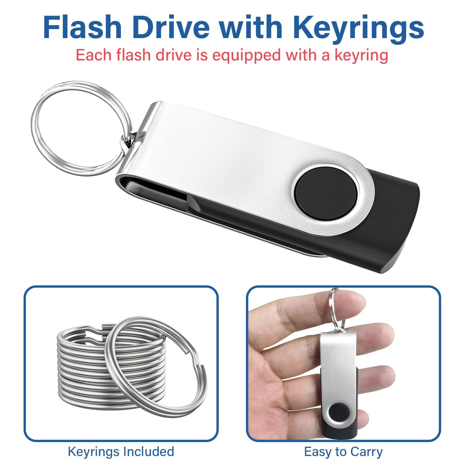 USB Flash Drives 4GB 10 Pack, Wooolken USB 2.0 Thumb Drives with Keychains Memory Stick USB Drive Pendrive for PC Laptop Computer (Black)
