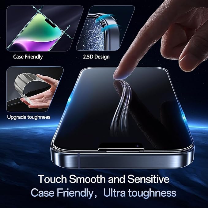 Screen Protector for iPhone 16e /13/13 Pro /14 [6.1 Inch], Colorless Anti-Blue Light Tempered Glass Films, HD Clear, 9H Hardness, No Bubbles, Case Friendly 2 pcs