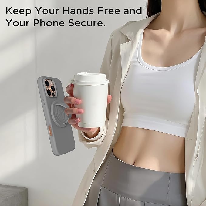 Magnetic Phone Ring Grip Holder, Silicone Finger Loop Grip, Compatible with MasSafe, Back of Phone for iPhone Pro Max/Plus/16/15/15/14/13/12 Series, Gray