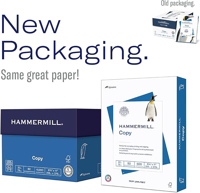 Hammermill Printer Paper, 20 Lb Copy Paper, 8.5 x 11 - 8 Ream (4,000 Sheets) - 92 Bright, Made in the USA