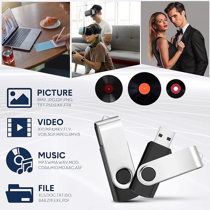 Aoriher 50 Pack USB 2.0 Flash Drives Bulk, Portable USB Thumb Drives with Lanyards, Swivel Flash Drives Thumb Drives for Office School Data Storage (512MB)