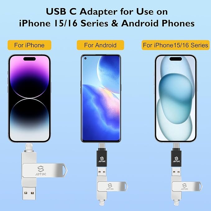 Genuine Apple MFi Certified 128GB iPhone-Photo-Stick Real Capacity iPhone-Memory-Storage-Stick for Photos Videos Contacts USB-Flash-Drive-Thumb-Drive-for-iPhone iPad Android External-Storage