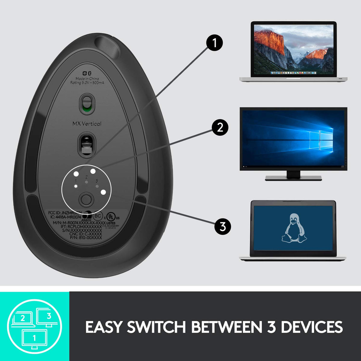 Logitech MX Vertical Wireless Mouse Ergonomic Design - Graphite