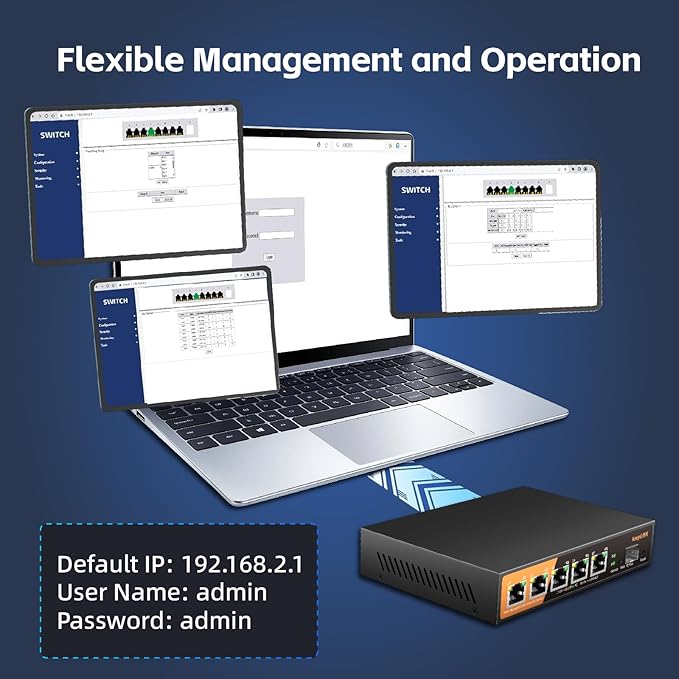 6 Port 2.5G Web Smart Managed Ethernet Switch with 5 x 2.5G Base-T Ports, 1 x 10G SFP+, Static Aggregation, QoS/VLAN/IGMP, Metal Housing Fanless, Desktop/Wall-Mount