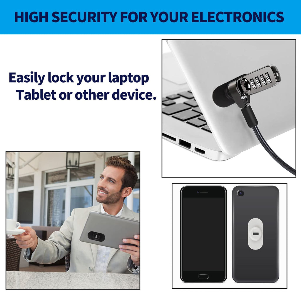 Zolunu 5Pack Anti Theft Self-Adhesive Security Plate with Slot for Cables to Lock Down Laptops, Mac Book, Tablets, iPad, or Other Computer (Black)
