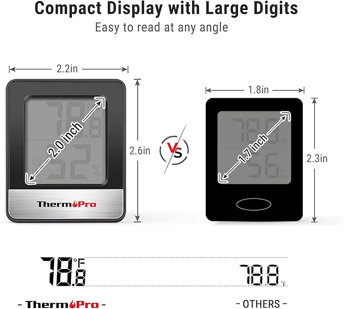 ThermoPro TP49 2 Pieces Digital Hygrometer Indoor Thermometer Humidity Meter Room Thermometer with Temperature and Humidity Monitor Mini Hygrometer Black Weather Station