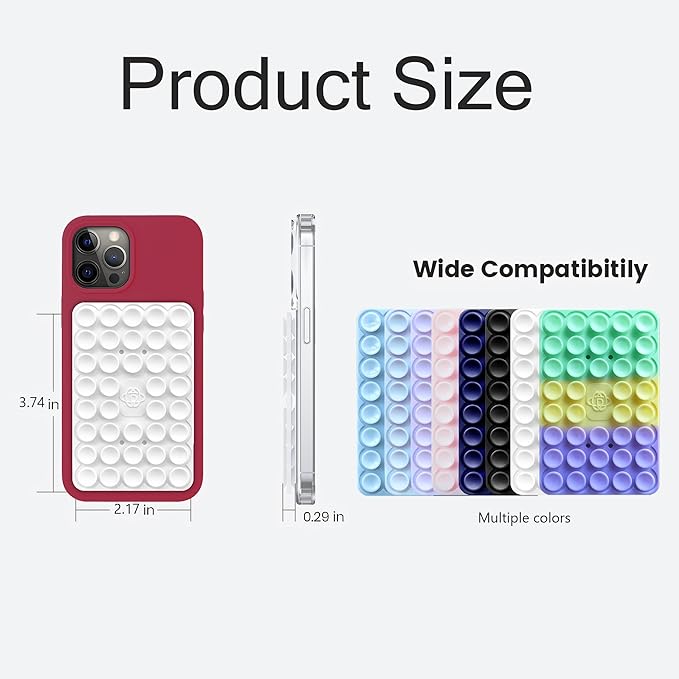 Silicone Double-Sided Suction Phone Grip Detachable Mount - Car Dashboard/Shower Phone Holder, Hands-Free for Selfies & Videos, ASMR- iPhone & Android Compatible (Large, Black+White)